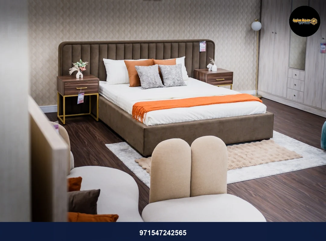 A well-styled bedroom displaying furniture and decorations.