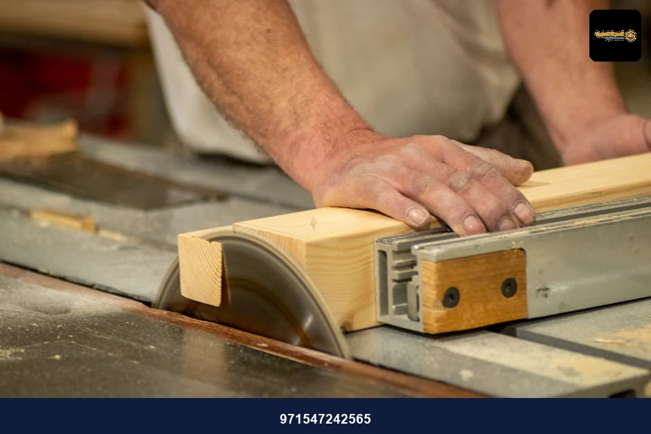 Hands of a carpenter cutting wood on a table saw, showcasing craftsmanship and precision. Hands of a carpenter cutting wood on a table saw, showcasing craftsmanship and precision.