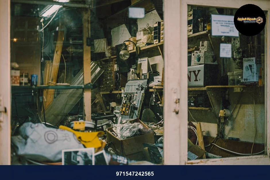 A cluttered vintage workshop seen through a glass window, filled with tools and parts. A cluttered vintage workshop seen through a glass window, filled with tools and parts.