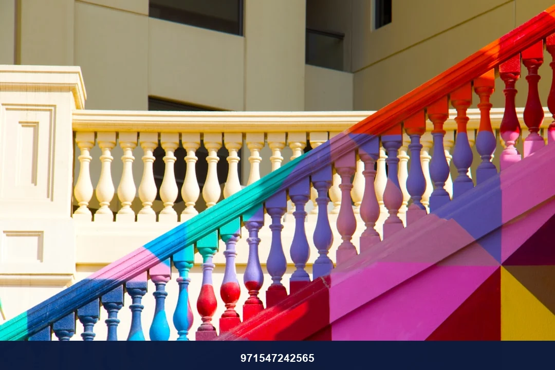 multicolored stairs handrail